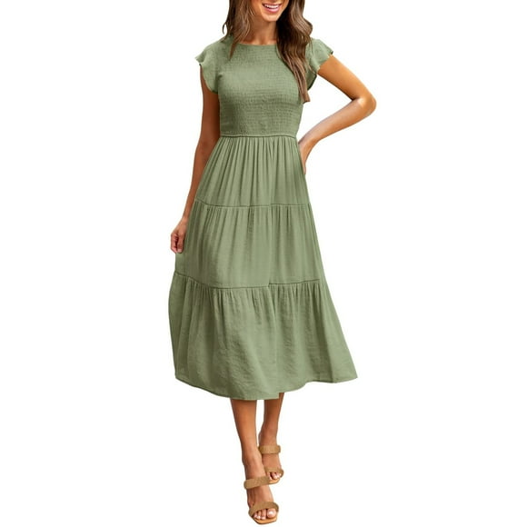 TJAZFJPA White Dresses for Women Party Women Summer Casual Midi Maxi Dress Boho Sleeveless Smocked A Line Long Dress Black Tie Dress Womens Beach Dresses