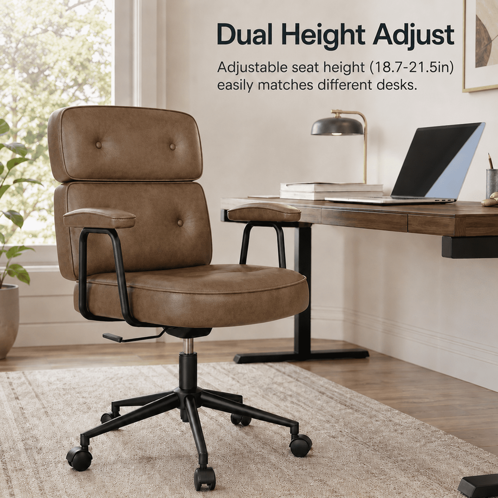 Alvantor Ergonomic Office Chair, PU Leather Computer Chair Lumbar Support, Adjustable Height, Rolling Swivel, Executive Task, Padded Armrests for Vanity, Study
