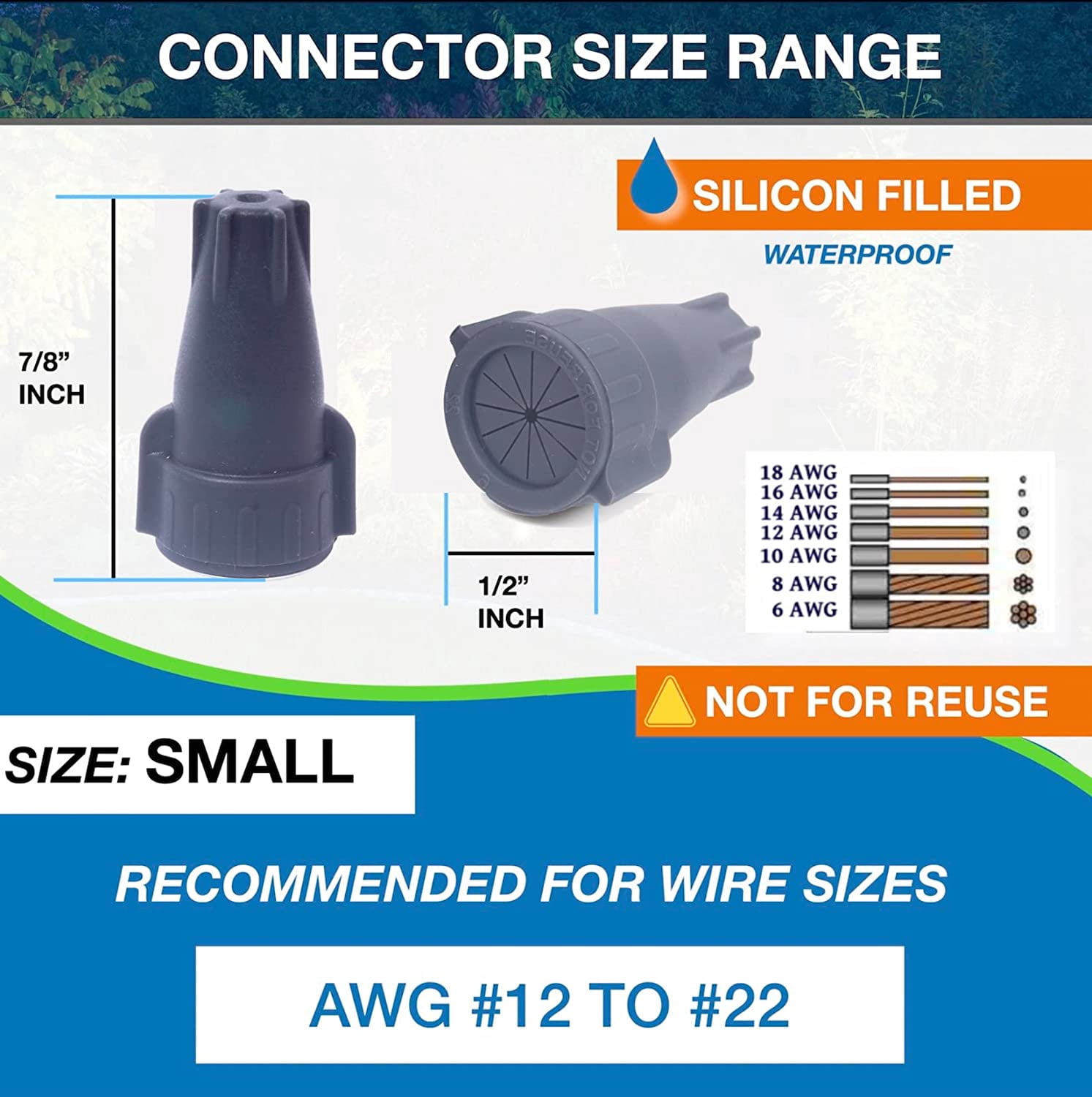 100 Pack 12-22 AWG Premium Waterproof Wire Connectors Landscape Wire Connector Electrical Caps for Led Landscape Light Irrigation Valves Outdoor Speakers (100 PACK 12-22 AWG SMALL)