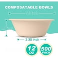 thumbnail image 2 of 500 Count 12 oz Paper Bowls, Disposable  Bowls ,  Biodegradable Bagasse Bowl for Snacks, Soup, and Salads,, 2 of 6