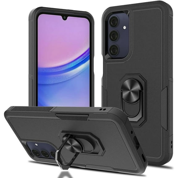 Military Grade TUFF Shockproof Hybrid Armor Case with Ring Grip for Samsung Galaxy A16 5G - Black