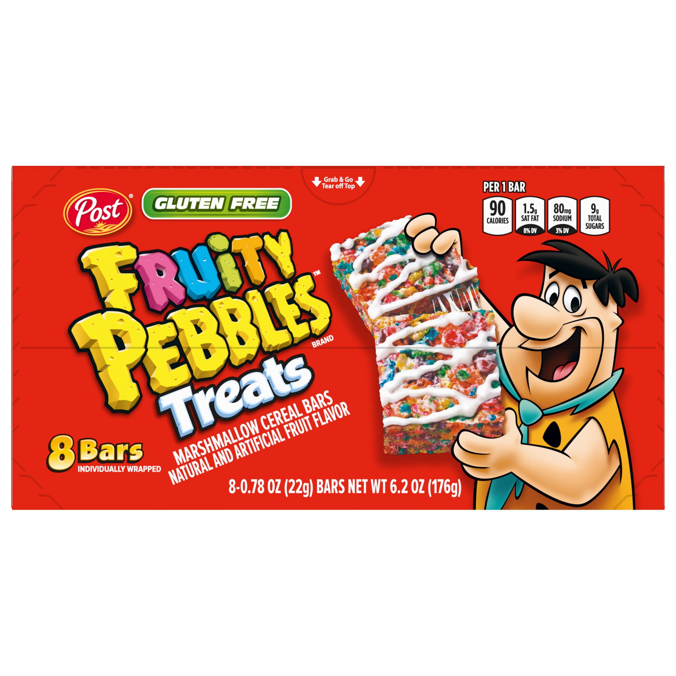 Post Fruity Pebbles Treats Marshmallow Cereal Bars 6.2oz 8 Count Cardboard Box