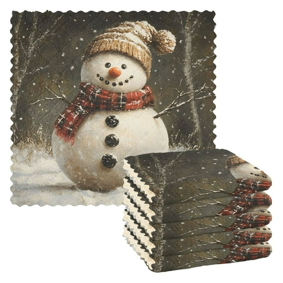 Ryvnso Snowman in Winter Kitchen Towels Dish Clothes for Drying Dishes Cleaning Absorbent Set of 6
