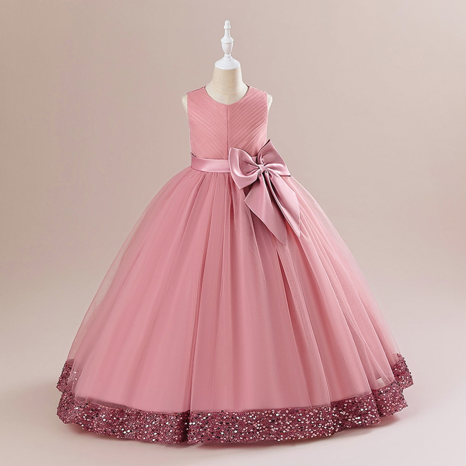 Zanarzt Toddler Girls Dresses Flower Girls Spaghetti Strap Tulle Dress Long A Line Wedding Pageant Dresses Princess Birthday Party Ball Gown Pink,6-7 Years