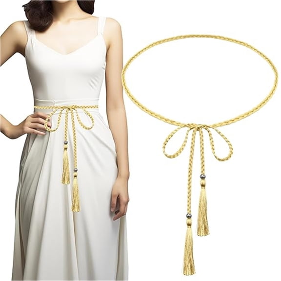 Women's Thin Braided Belt Ladies Waist Belt Delicate Tassels Belt Waist Belt Tassel Waist Rope Belt Belt Rope Chain Accessories for Dress Skirt,Yellow,1 Pc,Topboutique