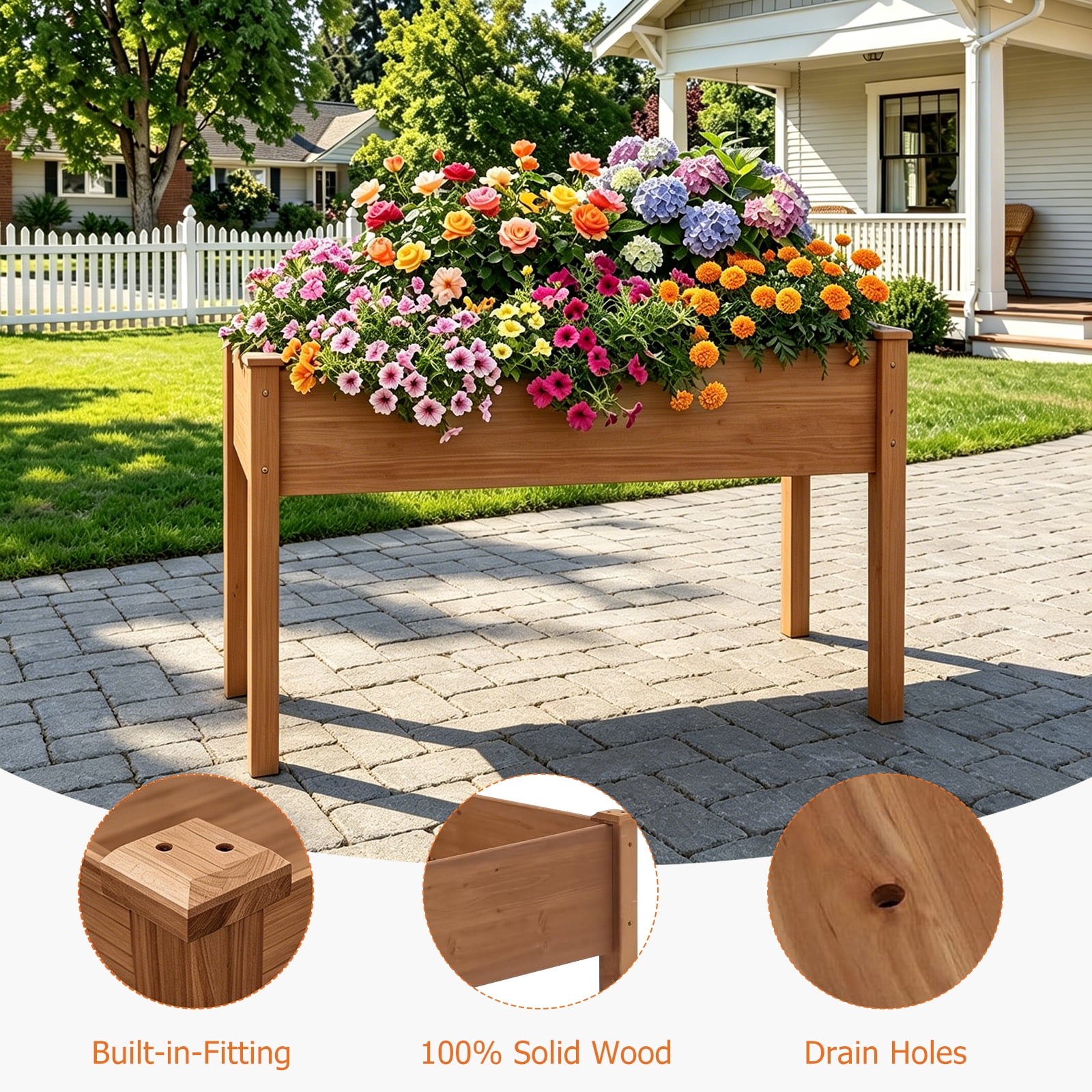 Atilioo Wooden Raised Garden Bed with Legs, 48x24x30 Inch Elevated Reinforced Planter Box for Backyard, Patio, Balcony w/ Liner, Brown
