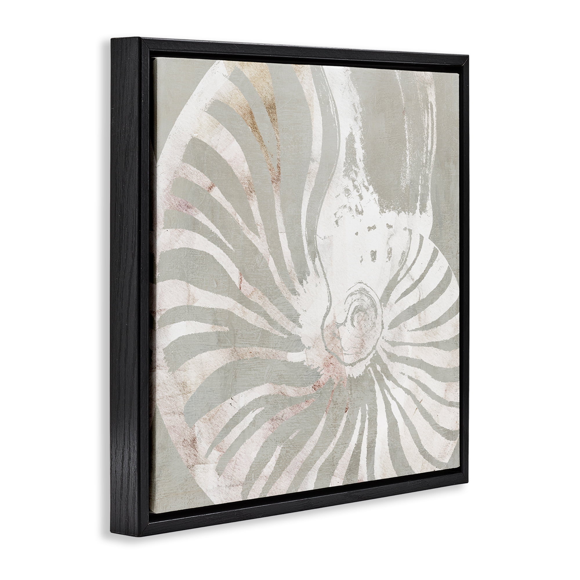 Stupell Industries Beige Nautilus Pattern Nautical & Beach Painting Black Floater Framed Canvas Art Print Wall Art, 25 x 25
