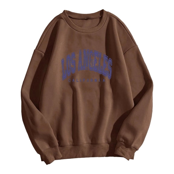Women's Printed Pullover Hoodie, Winter Long Sleeve Casual Graphic Sweatshirt, Loose Fit Streetwear Hooded Top Brown,XL