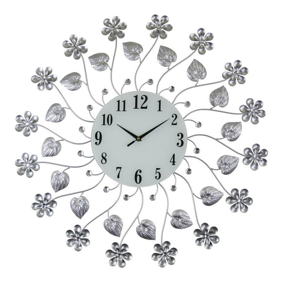 Three Star Import & Export YC760 27 in. Round Wall Clock, Silver Flowers