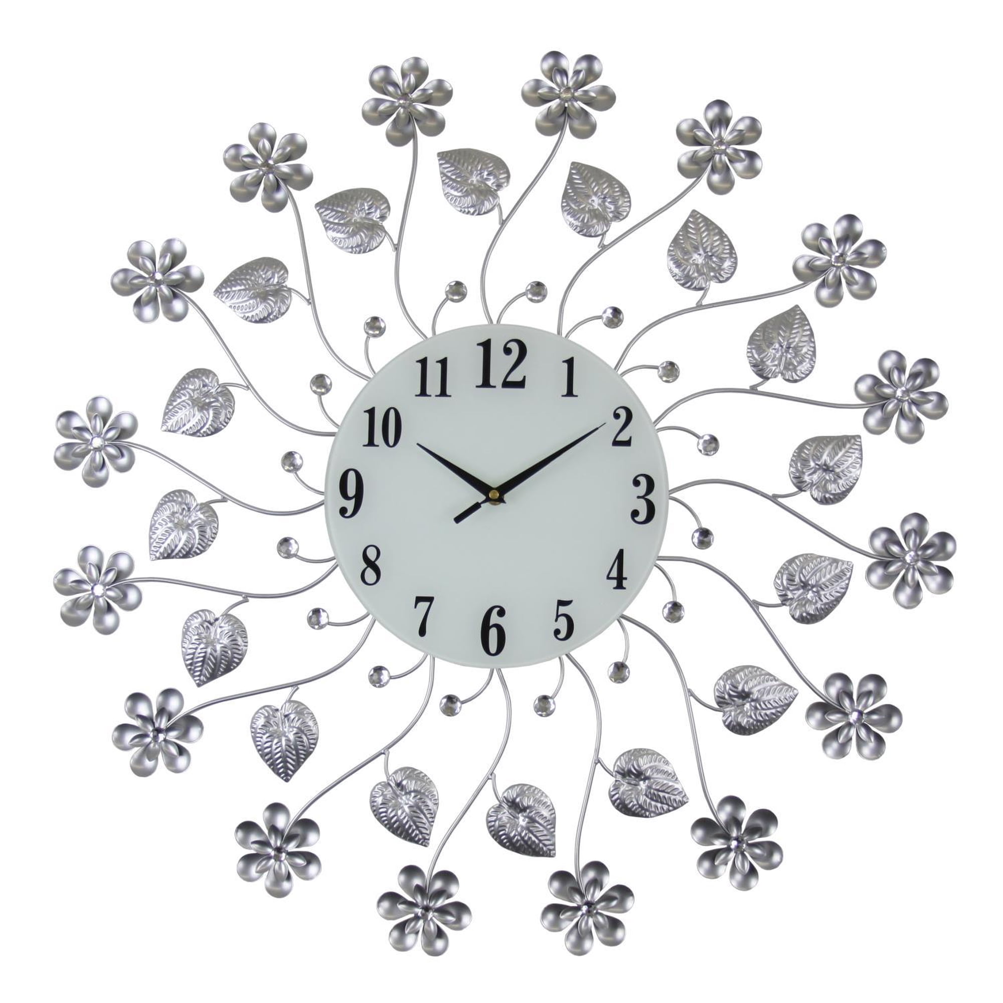 Three Star Import & Export YC 760 27 in. Round Wall Clock, Silver Flowers image