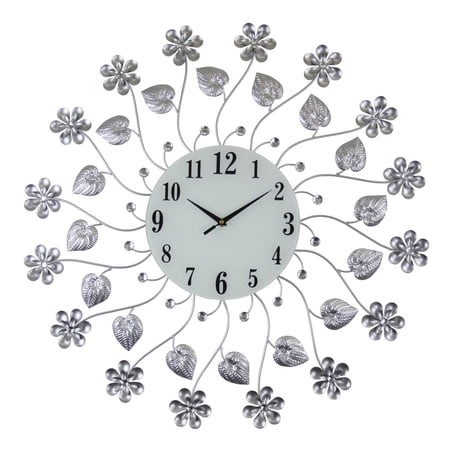 Three Star Import & Export YC760 27 in. Round Wall Clock, Silver Flowers