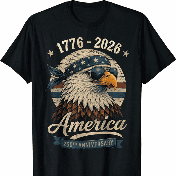 America 250th Anniversary Eagle Sunglasses Graphic T-Shirt, 1776-2026 Patriotic Independence Celebration Freedom Tee for Men and Women