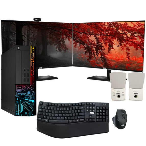 Restored Computer Desktop PC,Intel Core i5,Siwa 8,16GB RAM,128GB SSD Boot+1TB HDD,New MTG Dual 22 Inch Monitor,MTG Wireless Ergonomic Keyboard Mouse,Speaker,Webcam,WiFi,Win 11 Home