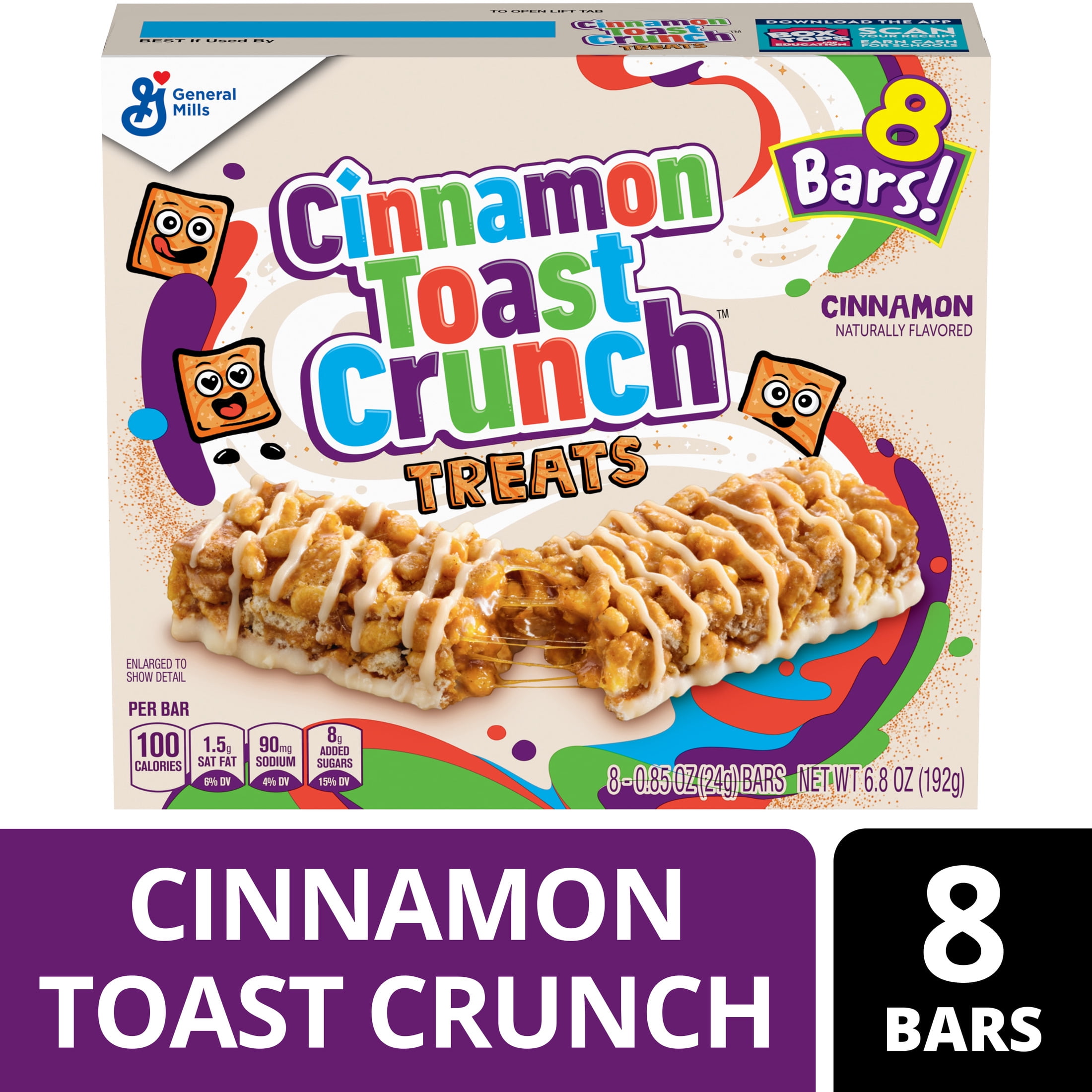 (2 pack) Cinnamon Toast Crunch Cereal Treat Bars, Snack Bars, 8 Count, 6.8 oz
