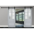 thumbnail image 3 of Sturdy Double Barn Door with Frosted Glass | Veregio 7339 Matte Grey | 13FT Rail Hangers Heavy Set | Solid Panel Interior Doors-56" x 80" (2* 28x80)-Black Rail, 3 of 6