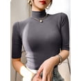 thumbnail image 2 of Camiseta básica de algodón para mujer, Camiseta ajustada de cuello alto, camisetas de manga corta, camiseta blanca elástica informal para mujer, 2 of 4
