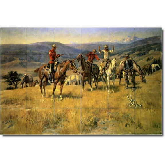 Ceramic Tile Mural-Charles Russell Western Shower Tile Mural 21. 25.5" w x 17" h using (24) 4.25 x 4.25 ceramic tiles
