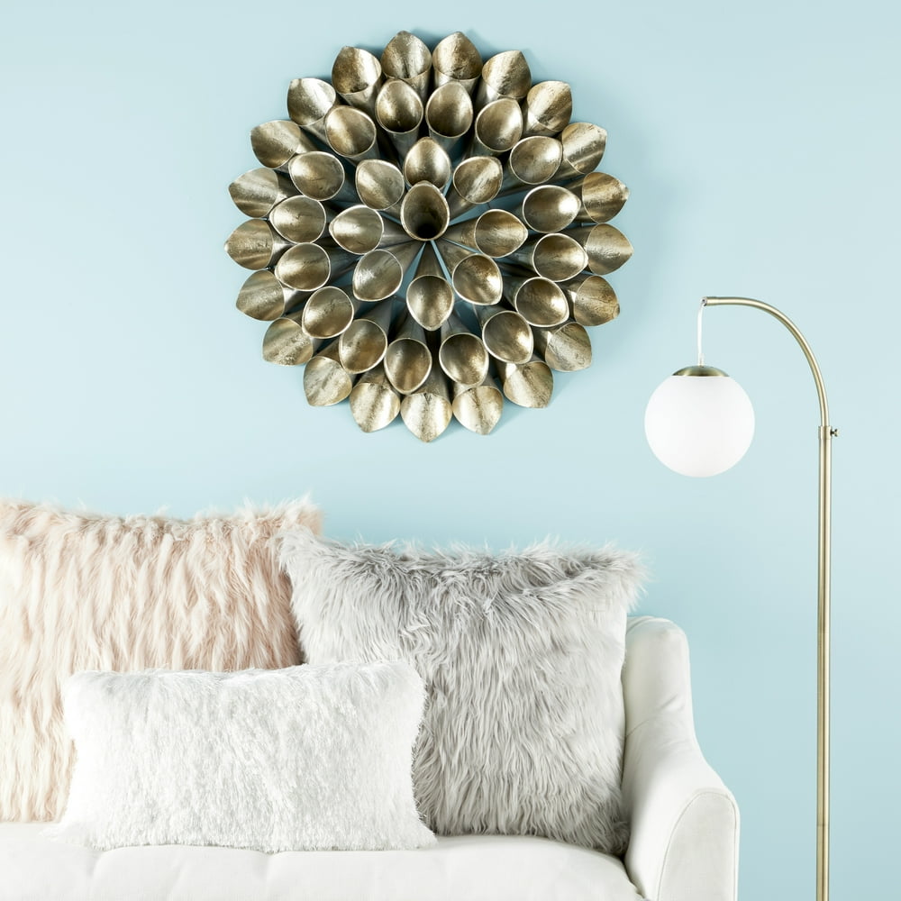 CosmoLiving Large Round Metallic Gold Metal Floral Orb Wall Decor 32