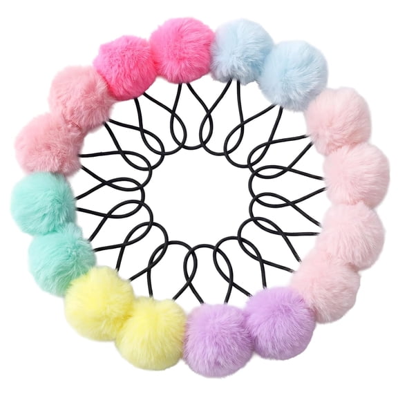 TUWAFE Pom Pom Hair Ties 16 Pcs Hair Ties for Girls Ball Scrunchies Hair Accessories for Women(2 Inch,Multi-Color)