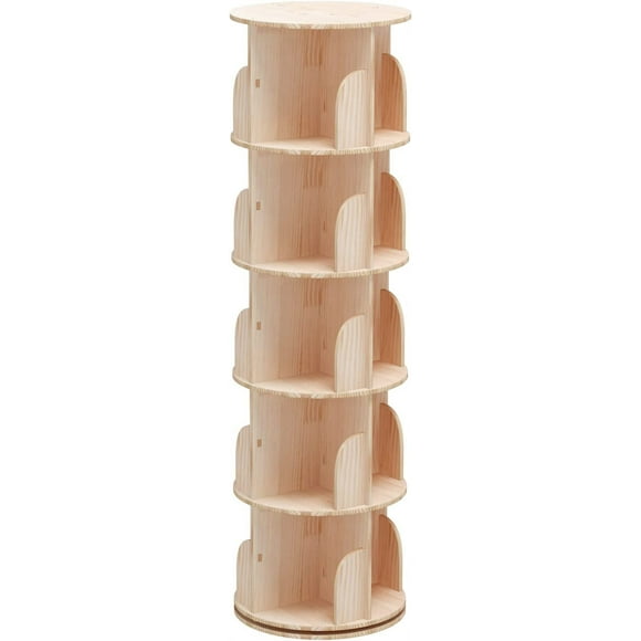 5 Tier 360° Rotating Stackable Shelves Bookshelf Organizer 360 Display Rotating Bookshelf Wood Book Shelf Organizer for Bedroom, Living Room, Study Room - Intexca