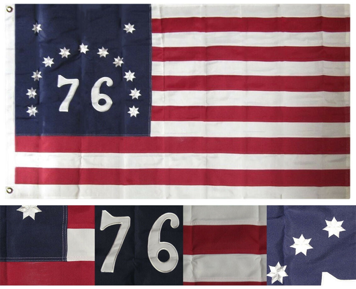 A2 3x5 Embroidered Sewn Bennington 1776 Synthetic Cotton Flag 3'x5' 2 Clips 