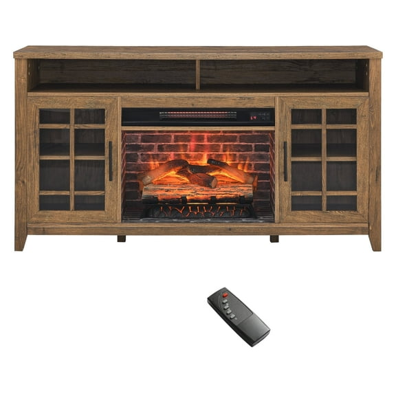 Newboti Furniture 55 Inch Tv Media Stand With Electric Fireplace Kd Inserts Heater, Reclaimed Barnwood Color 3263