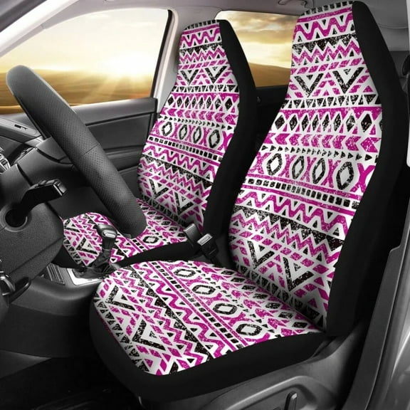Aztec Hot Pink And Black Car Seat Covers Pack of 2 Universal Front Seat Protective Cover
