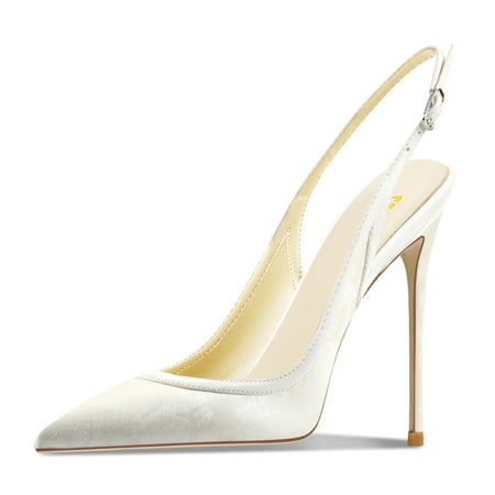FSJ Women High Heels Pointed Toe Slingback Pumps Ankle Strap Stiletto Sandals Slip On Office Lady Party Dressy Shoes Size 9.5 Beige