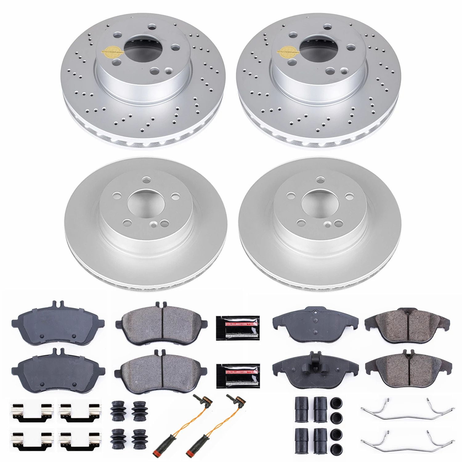 PowerStop Front and Rear Geomet Coated Brake Rotor and Pad Kit Fits: MERCEDES-BENZ Select Models CRK8439