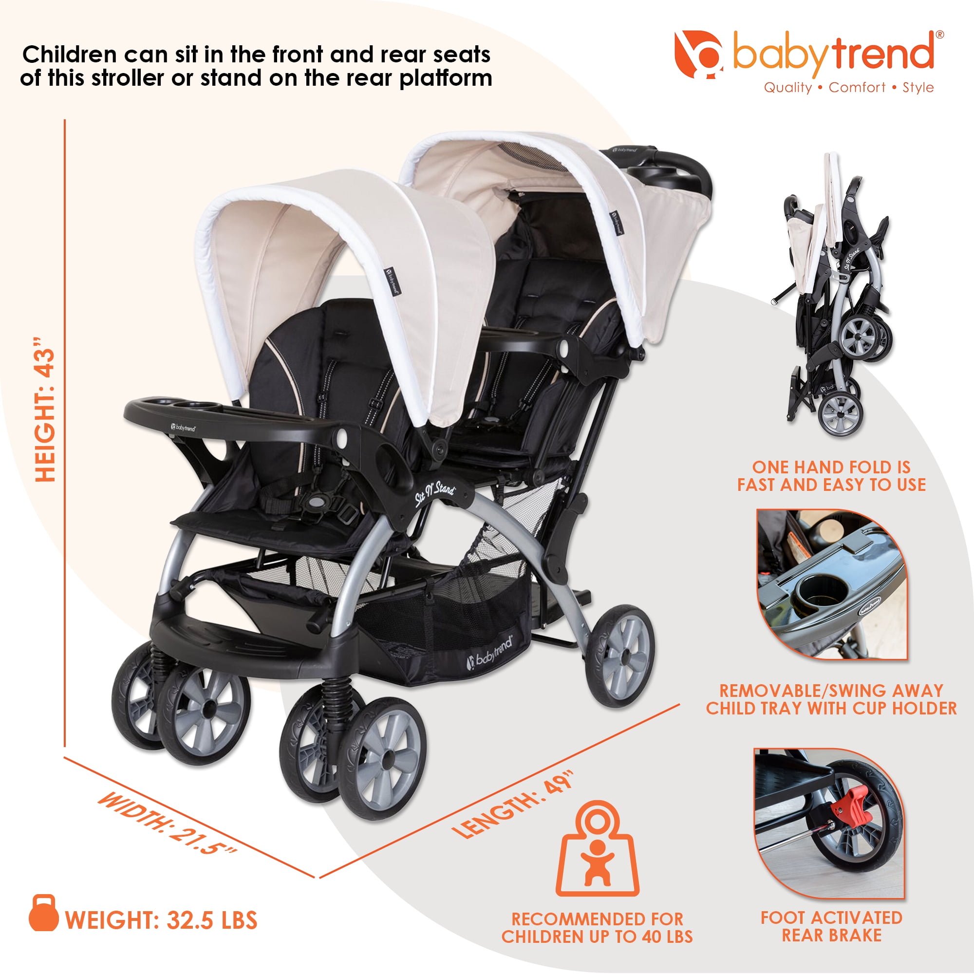 Baby Trend Sit N Stand Baby Double Stroller and 2 Car Seats Combo Khaki Walmart