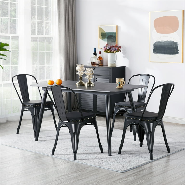 Alden Design Industrial Metal Studded Dining Chair with Cushion Set of 4 Black Walmart