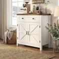 thumbnail image 6 of Coffee Bar Cabinet, Kitchen Storage Cabinet, Modern Farmhouse Buffet Sideboard with Drawer and Adjustable Shelf, Barn Door Accent Cabinets for Kitchen, Dining Room, Entryway, White, 6 of 6