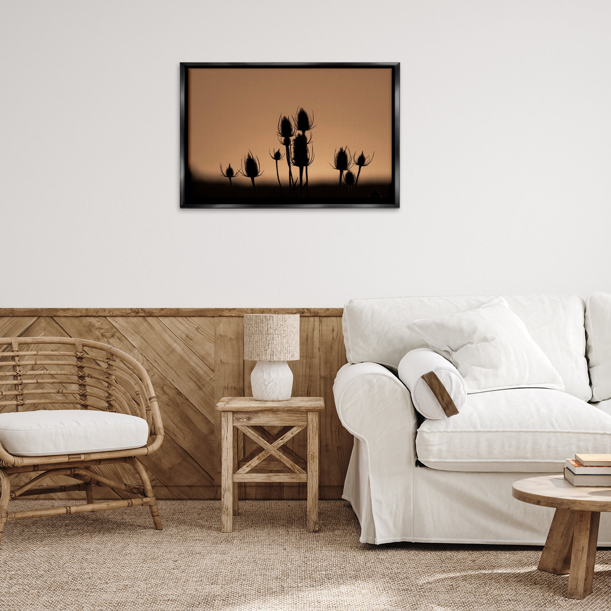 Stupell Industries Botanical Sprigs Silhouettes Plants & Flowers Photography Black Floater Framed Canvas Art Print Wall Art, 31 x 21