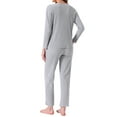 thumbnail image 3 of Womens Pajama Sets Button Up Long Sleeve V-Neck Loungewear Elastic Waist Pants 2 Pieces with Pockets L Gray, 3 of 6