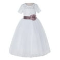 thumbnail image 2 of Ekidsbridal Girl Pageant Flower Girl Dress - White Lace Short Sleeve with Bow Sash LG2T-A (Size: 2-12), 2 of 3