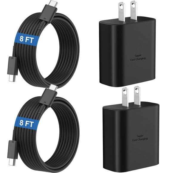 Cargador Samsung Super Fast USB C tipo C de 45 W con cable de 8 pies negro
