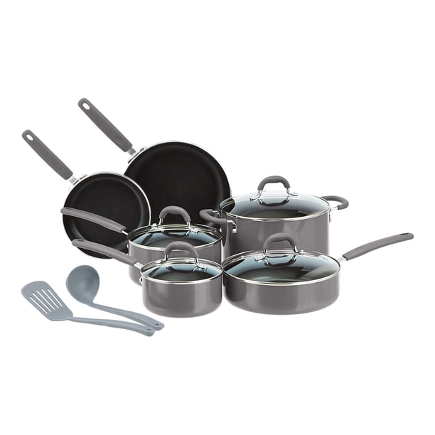 Juego de utensilios de cocina antiadherentes de cerámica de 12 piezas color gris ollas sartenes y utensilios