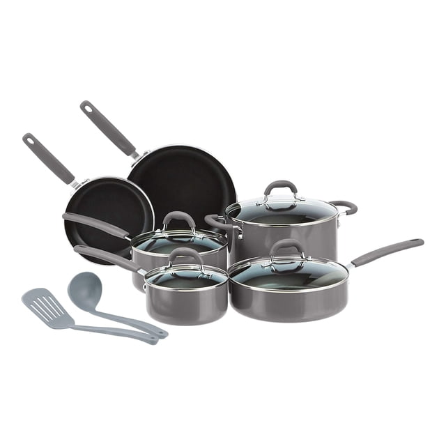 Juego de utensilios de cocina antiadherentes de cerámica de 12 piezas color gris ollas sartenes y utensilios
