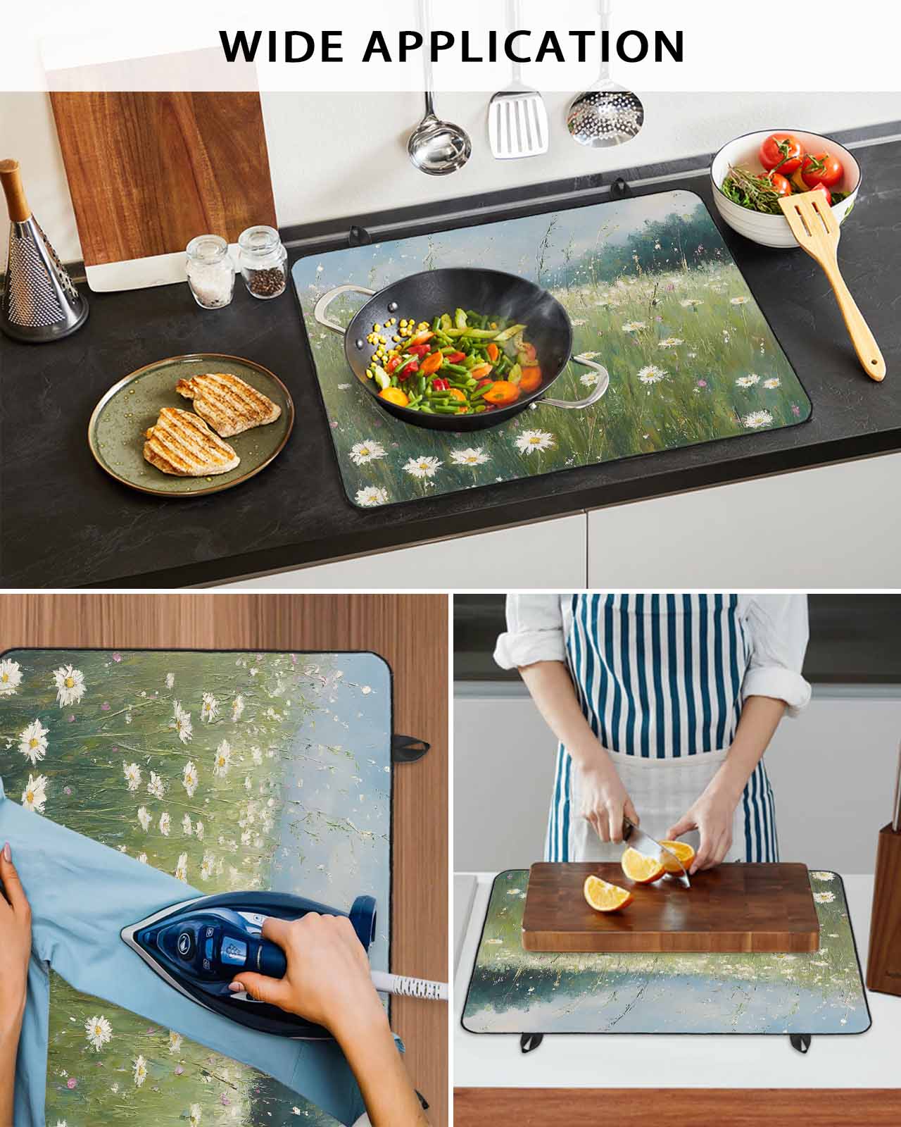 nqOlkjepod Large Induction Cooktop Protector Mat 28.5"x20.5", Spring Floral Stove Top Covers for Electric Stove, Whit Green Botanical Modern Oil Painting Stove Burner Cover Mats Stove Cover
