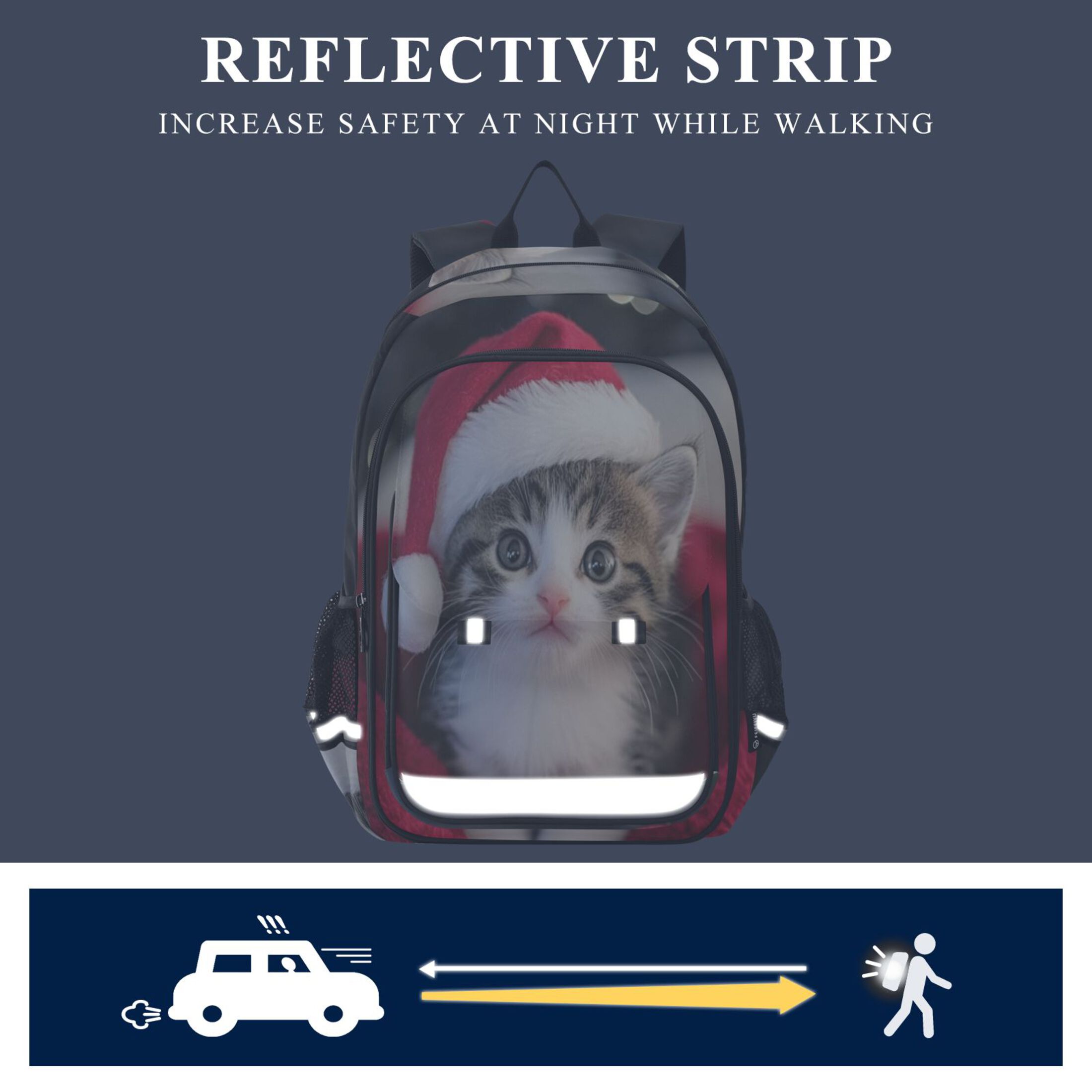 Backpack 12.9 *5.1 * 17.7 Inches Outing Backpack, Shopping Backpack, Travel Backpack Santa Hat Cat Picture