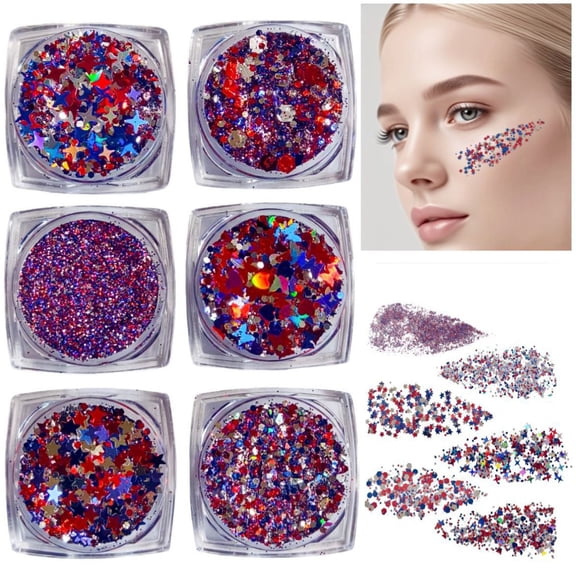 6Pc Body Glitter Gel,6 Shape Red White And Blue Face Glitter Gel,4Th of July Accessorie Hair Glitter for Kids,4Th of July Outfits for Women,Face Glitter for Independence Day,4Th of July Glitter Stick