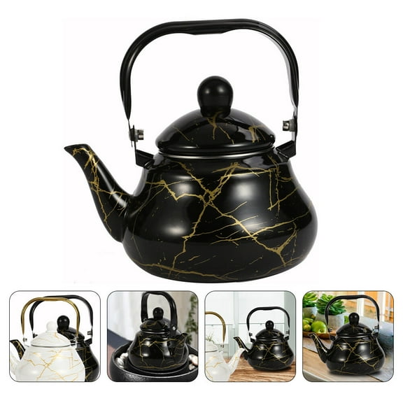 LOLIPPYY 1Pc Black Enamel Stovetop Kettle Water Pot for Heating Hot Beverages Adults Use