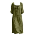 thumbnail image 4 of Odbmxy Peasant Women's Midi Dresses 3/4 Sleeve Cotton Linen Fall Tunic Vacation Puff Sleeve Dress for Women Square Neckline, 4 of 9