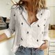 thumbnail image 1 of Pntutb moda mujer botones sueltos pájaro estampado solapa manga larga camisetas blusa tops Pntutb Pntutb-2136, 1 of 6