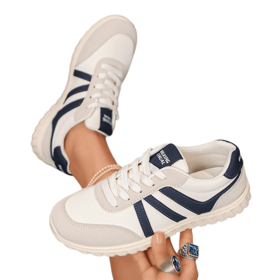 Willtoo Women's Walking Shoes Casual Mesh Sneakers, Retro Lace Up Comfortable Running Shoes, Lightweight Contrast Stripe Athletic Trainers