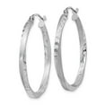 thumbnail image 2 of 925 Sterling Silver RH-plated Satin Diamond Cut 2.5x30mm Twisted Hoop Earrings; for Adults and Teens; for Women and Men, 2 of 3