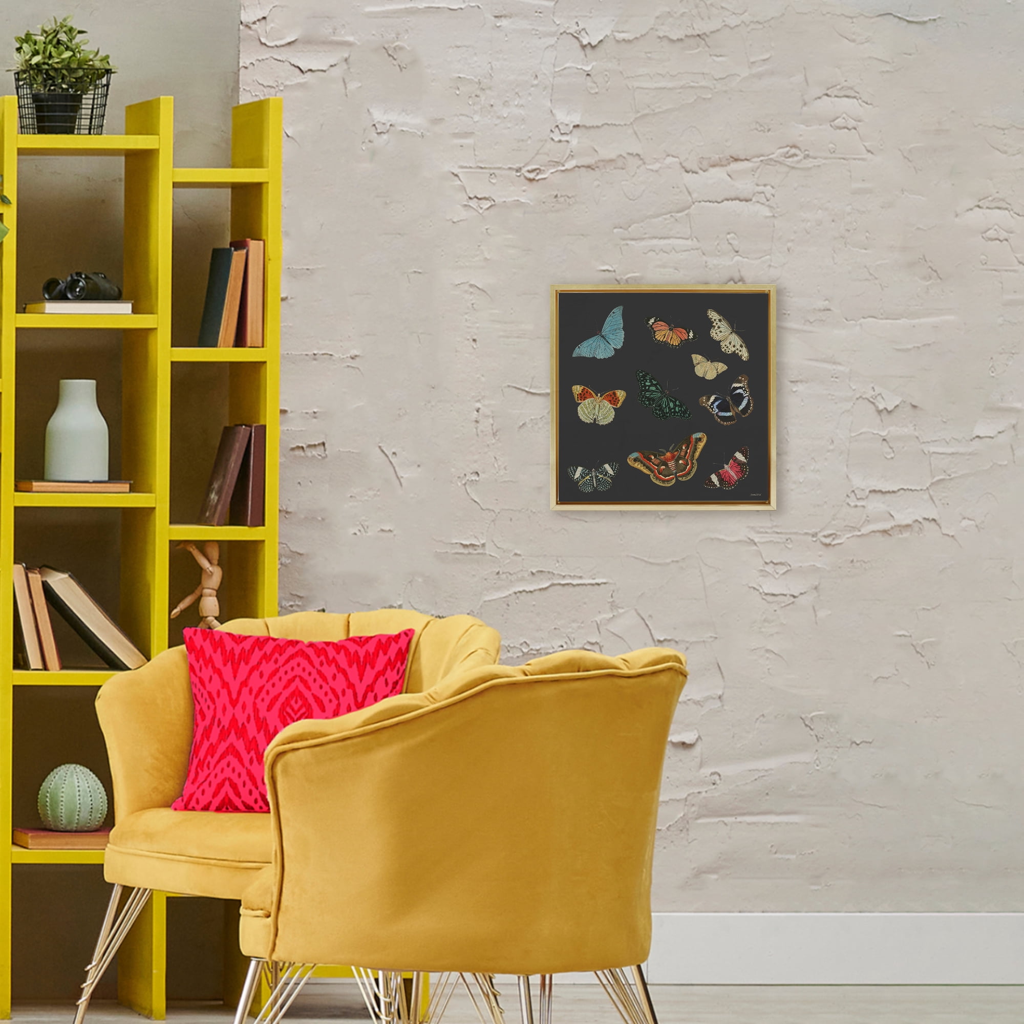 Stupell Industries Insects Group on Black Gold Framed Floater Canvas Wall Art, design by Dan Meneely