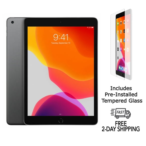 Refurbished Apple iPad 7th Gen A2197 (WiFi) 128GB Space Gray (Grade A) w/ Pre-Installed Tempered Glass