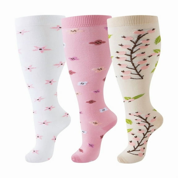 Nvzi plus size compression socks -3 pairs of 2XL neutral compression socks, wide calf compression socks with moisture absorbing fabric, knee support socks suitable for all day wear, style Q