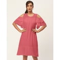 thumbnail image 2 of Moomaya Solid Cold Shoulder Shift Dresses For Women, Round Neck Short Dress, 2 of 8